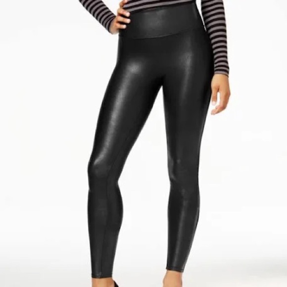 SPANX FAUX LEATHER LEGGINGS SIZE XL STYLISH CHIC MODERN MINIMALIST CONTEMPORARY